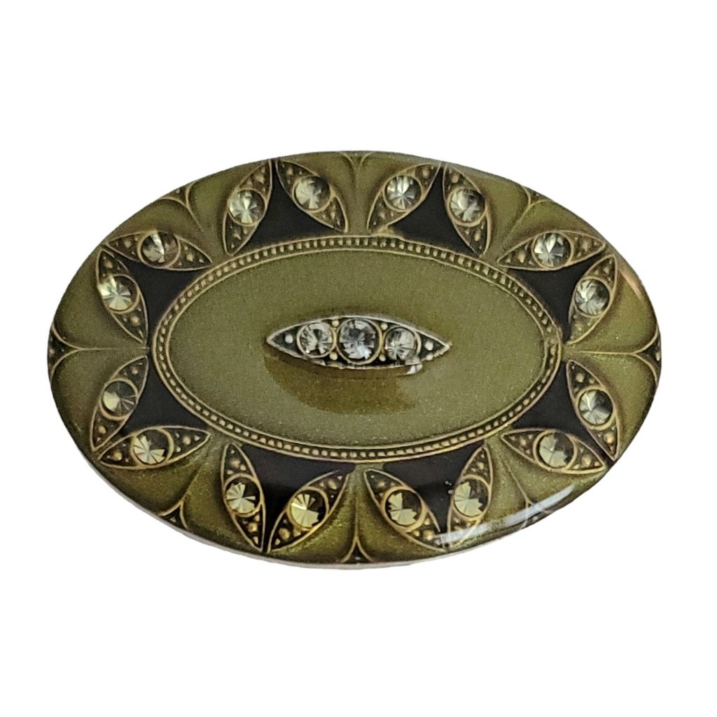 Catherine Popesco Art Deco Style Enamel Clear Rhinestone Oval Brooch K16 58$
